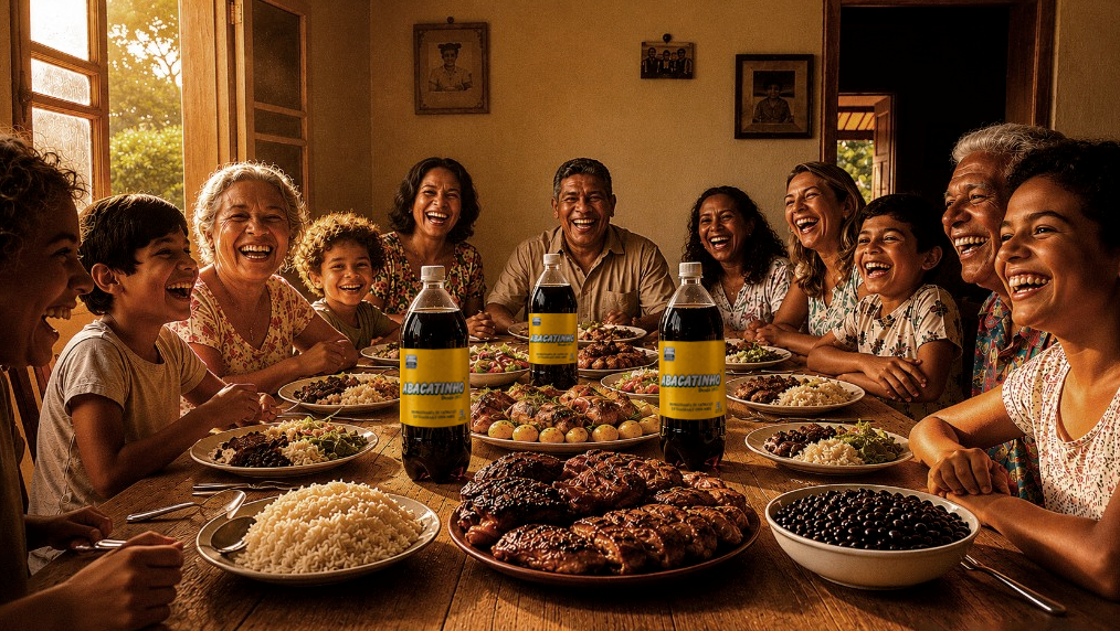 Família mineira reunida para um almoço, com Abacatinho na mesa